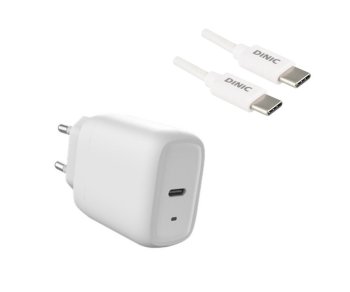 USBC charging adapter 20W + 1m USBC charging cable 5V/3A; 9V/2.22A (PD3.0) set, white