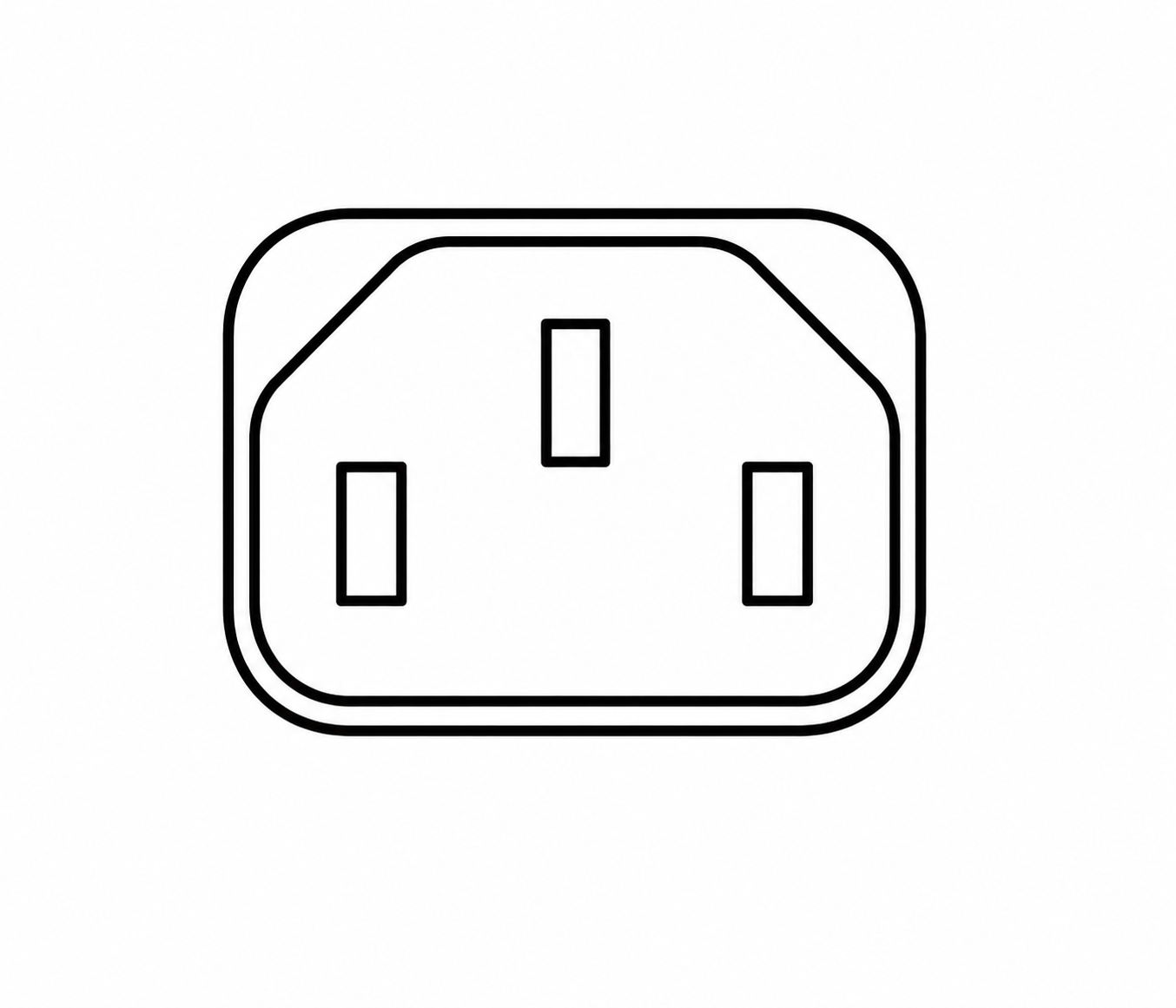 IEC 60320 C13 Gerätekupplung in Draufsicht mit Schutzleiterkontakt