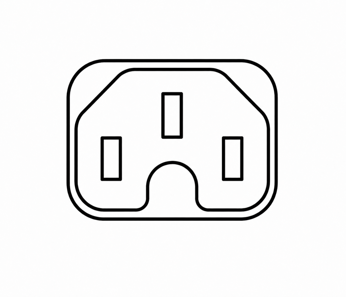 IEC 60320 C15 Warmgerätekupplung in Draufsicht mit Schutzleiter und zusätzlicher Formcodierung