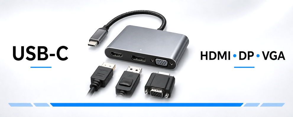 USB-C-Verbindungen zu HDMI, DisplayPort und VGA von DINIC