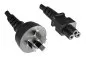 Preview: Netzkabel Australien Typ I auf C5, 0,75mm², SAA, schwarz, Länge 1,80m