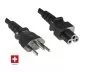 Preview: Netzkabel Schweiz Typ J (teilisoliert) auf C5, 0,75mm², Zulassung: SEV, schwarz, Länge 1,80m