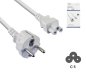 Preview: Mains cable Europe CEE 7/7 to C5, 0.75mm², CEE 7/7/IEC 60320 to C5, VDE, white, DINIC box with Euro hole, length 1.80m
