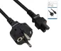 Preview: Mains cable Europe CEE 7/7 to C5, 0.75mm², CEE 7/7/IEC 60320 to C5, VDE, black, DINIC box with Euro hole, length 1.80m
