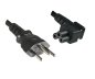 Preview: Netzkabel Schweiz Typ J (teilisoliert) auf C5 90°, 0,75mm², Zulassung: SEV, schwarz, Länge 3,00m