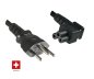 Preview: Netzkabel Schweiz Typ J (teilisoliert) auf C5 90°, 0,75mm², Zulassung: SEV, schwarz, Länge 3,00m
