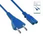 Preview: Napajalni kabel Euro vtič tipa C do C7, 0,75 mm², Euro vtič/IEC 60320-C7, VDE, moder, škatla DINIC z Euro luknjo, dolžina 1,80 m