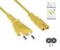 Preview: Power cable Euro plug type C to C7, 0.75mm², Euro plug/IEC 60320-C7, VDE, yellow, DINIC box with Euro hole, length 1.80m