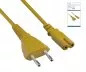 Preview: Power cable Euro plug type C to C7, 0.75mm², Euro plug/IEC 60320-C7, VDE, yellow, DINIC box with Euro hole, length 1.80m