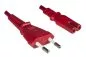 Preview: Power cord Euro plug type C to C7, 0,75mm², VDE, red, length 1,80m