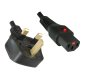 Preview: Mains cable England UK type G 5A to C13, with lock, 1.00mm², approval: BSI or ASTA, black, length 2.00m