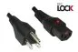 Preview: Cable de alimentación América EE.UU. NEMA 5-15P, tipo B a C13, con mecanismo de bloqueo, homologaciones: UL/CSA, negro, longitud 2,00m