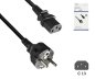 Preview: Mains cable Europe CEE 7/7 straight to C13, 0.75mm², CEE 7/7/IEC 60320-C13, VDE, black, DINIC box with Euro hole, length 1.00m