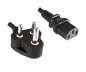 Preview: Mains cable India type D to C13, 0.75mm², approval: BIS, black, length 5.00m