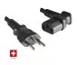 Preview: Netzkabel Schweiz Typ J (teilisoliert) auf C13 90°, 0,75mm², Zulassung: SEV, schwarz, Länge 1,80m