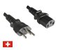 Preview: Netzkabel Schweiz Typ J (teilisoliert) auf C13, 1mm², Zulassung: SEV, schwarz, Länge 5,00m