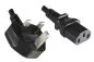 Preview: Power cable England UK type G 10A to C13, 0,75mm², Approved: ASTA/SASO/HK and Singapore SM, black, Length 1,00m