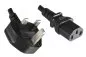 Mobile Preview: Power cord England UK type G 10A to C13, 1mm², Approved: ASTA/SASO/HK u. Singapore SM, black, length 5,00m