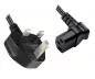 Preview: Mains cable England UK type G 10A to C13 90°, 0.75mm², approved: ASTA / SASO /HK and Singapore SM, black, length 1.80m