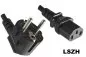 Preview: Power cord Europe LSZH, CEE 7/7 90° to C13, 1mm², VDE, black, length 1,80m