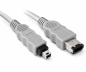 Preview: FireWire Kabel 6 polig auf 4 polig Stecker, 1,00m Anschlusskabel IEEE 1394, grau
