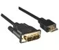 Preview: HDMI Kabel A Stecker auf DVI-D Stecker, vergoldete Kontakte, schwarz, DINIC Box mit Euroloch, Länge 2,00m