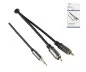 Preview: HQ jack naar cinch adapterkabel, 3,5mm jack plug 3pin naar 2x cinch plug, zwart, DINIC doos met Euro gat, lengte 1,50m