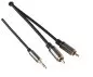 Preview: HQ jack naar cinch adapterkabel, 3,5mm jack plug 3pin naar 2x cinch plug, zwart, DINIC doos met Euro gat, lengte 1,50m