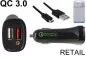 Mobile Preview: USB KFZ QC3 Ladeadapter + USB C auf A Kabel, 1,00m, Ausg. 1: 5V 2,4A; Ausg. 2: 5V/3A, 9V/2A, 12V/1,5A