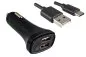 Preview: USB KFZ QC3 Ladeadapter + USB C auf A Kabel, Ausg. 1: 5V 2,4A; Ausg. 2: 5V/3A, 9V/2A, 12V/1,5A, schwarz, DINIC Blister mit Euroloch, 1,00m