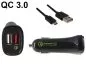 Preview: USB KFZ Q3 Charger, Ladeadapter+microUSB Kabel, 1m Ausg. 1: 5V 2,4A; Ausg. 2: 5V/3A, 9V/2A, 12V/1,5A