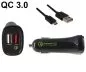 Preview: USB KFZ Q3 Charger, Ladeadapter+microUSB Kabel, Ausg. 1: 5V 2,4A; Ausg. 2: 5V/3A, 9V/2A, 12V/1,5A, schwarz, DINIC Box mit Euroloch, 1m