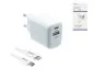 Preview: USB C+A Lade-Set 20W, PD, Lightning/C 20W, 3,6V~5,9V/3A; 6~9V/2A; 9V~12V/1,5A, weiß, DINIC Box mit Euroloch, 1m