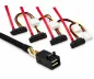 Preview: SAS кабел SFF-8643 към SFF-8482 под ъгъл, HD mini SAS към 4x Data/Power, нисък профил, дължина 0,75 м