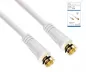Preview: SAT Koaxialkabel 2x F-Stecker, 120dB, vergoldete Anschlüsse, vierfach geschirmt, weiß, DINIC Box mit Euroloch, Länge 1,50m