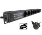 Preview: 19-inch socket strip aluminium, 8-way, overvoltage protection, LED, GS, black, cable length 1.80m