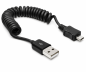 Preview: Mikro-USB-spiraalikaapeli, Micro B-pistoke USB A-pistokkeeseen, musta, DINIC-läpipainopakkaus, 20-60cm
