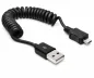 Preview: Micro USB Spiralkabel, Micro B Stecker auf USB A Stecker, schwarz, DINIC Blister, 20-60cm