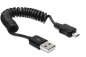 Preview: Micro USB spiral cable, Micro B plug to USB A plug, black, DINIC blister, 20-60cm