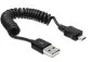 Preview: Micro USB Spiralkabel, Micro B Stecker auf USB A Stecker, schwarz, DINIC Blister, 20-60cm