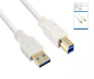 Preview: USB 3.0 Kabel A auf B Stecker, 3P AWG 28/1P AWG 24, vergoldete Kontakte, weiß, 2,00m, DINIC Box mit Euroloch