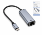 Preview: Adapter USB C Stecker/RJ45 Gbit LAN Buchse, 10/100/1000 Mbps mit Auto-Erkennung, space grau, DINIC Box mit Euroloch, Länge 0,20m