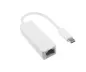 Preview: Adapter USB C Stecker / RJ45 Gbit LAN, 10/100/1000 Mbps mit Auto-Erkennung, weiß, DINIC Box mit Euroloch, Länge 0,20m