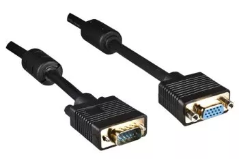 S-VGA Verlängerung, DB15 Stecker auf Buchse, vergoldete Kontakte, 2-fach geschirmt, Ferritkerne, Länge 3,00m, Blister
