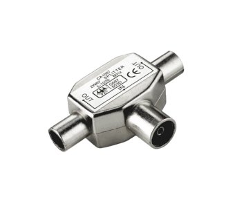 DINIC distributor 2x coaxial coupling to 1x coaxial plug, 2 radios to 1 aerial socket, metal, DINIC box with Euro hole