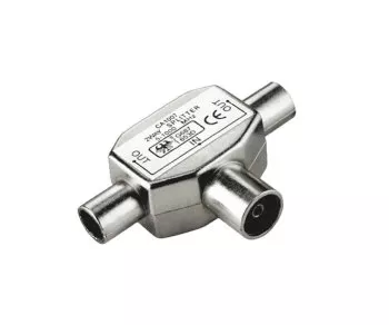 DINIC splitter 2x coaxial coupling to 1x coaxial plug, 2 radios to 1 antenna socket, metal