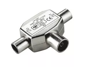 DINIC 2x coaxial coupling to coaxial plug, for connection of 2 radios to 1 antenna socket, metal