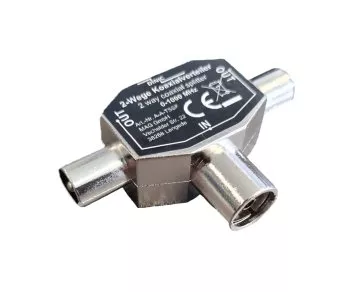 DINIC 2x coaxial plug to coaxial coupling, for connecting 2 TV sets to 1 aerial socket, metal