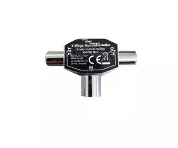 DINIC 2x coaxial plug to coaxial coupling, for connecting 2 TV sets to 1 aerial socket, metal