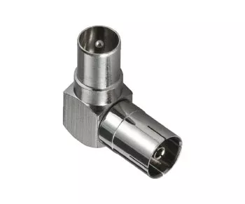 Adaptador angular coaxial DINIC 90°, caixa metálica ficha coaxial para acoplamento coaxial